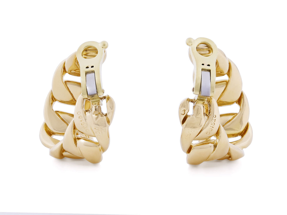 18K gold curb link hoop earrings with clip backs