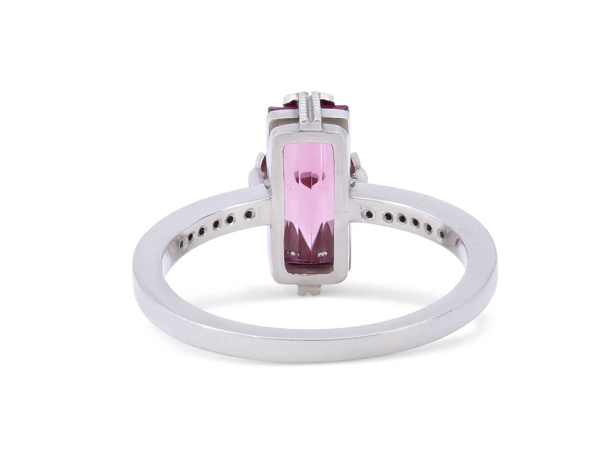 Platinum ring with elongated pink tourmaline and diamond accents