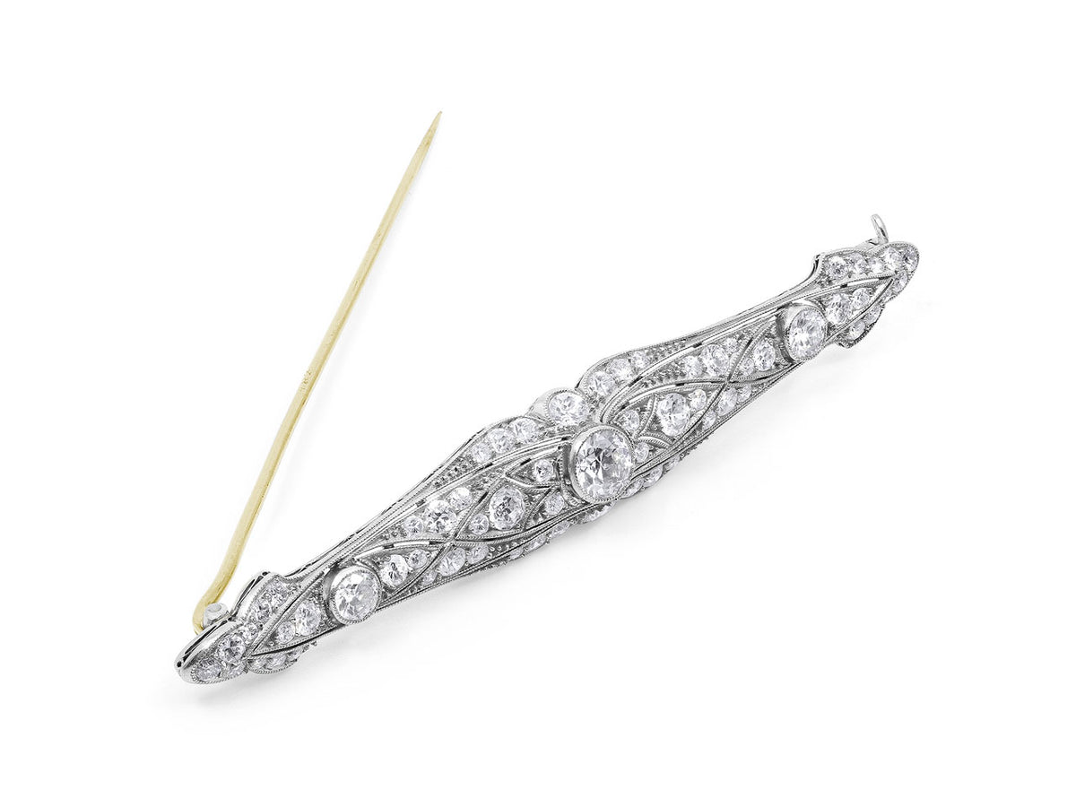 Art Deco platinum bar brooch with three diamonds