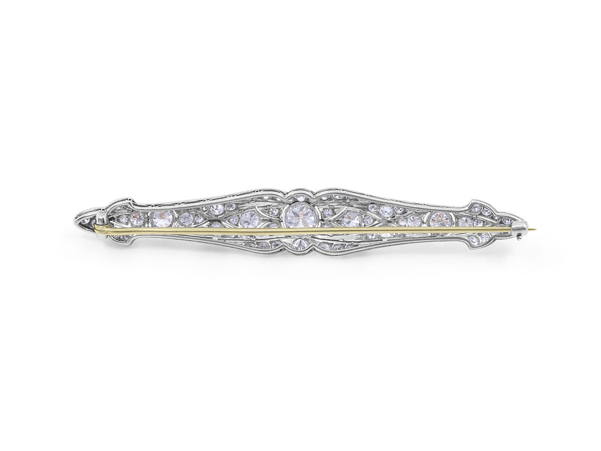 Art Deco platinum bar brooch with three diamonds