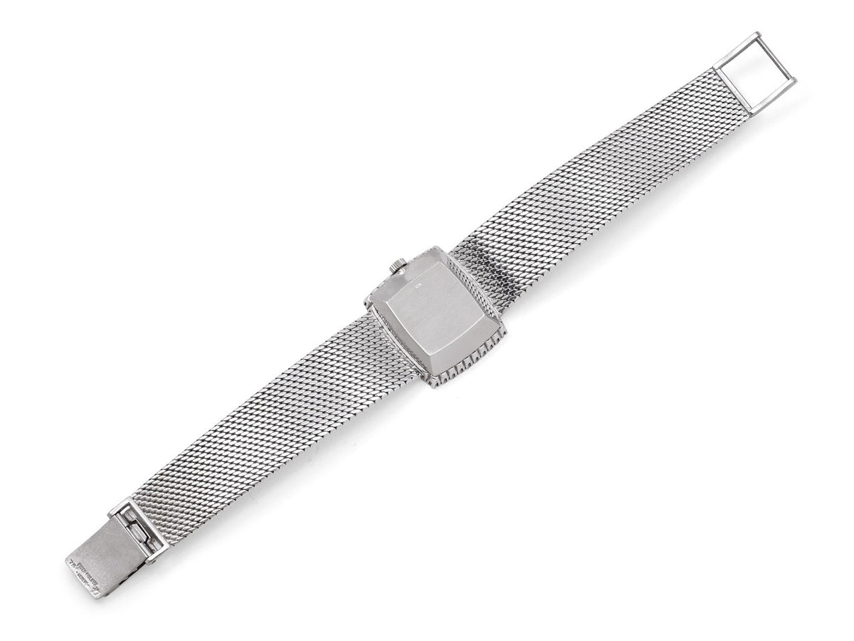 White gold mesh watch bracelet with folding clasp