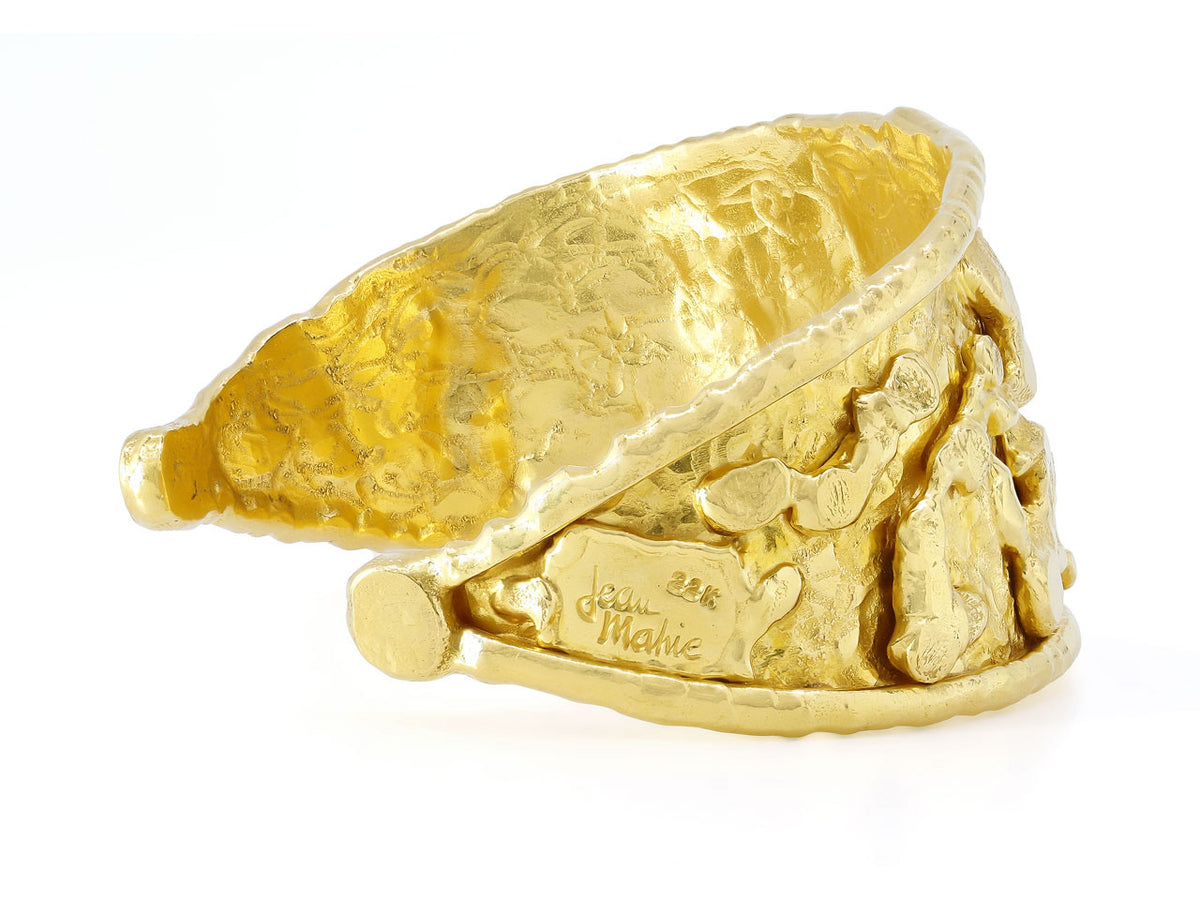 Sculptural 22K gold cuff bracelet with raised edges