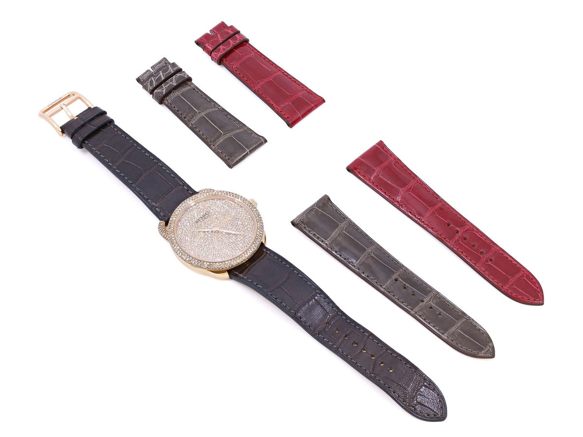 Hermes Arceau diamond watch with multiple alligator straps