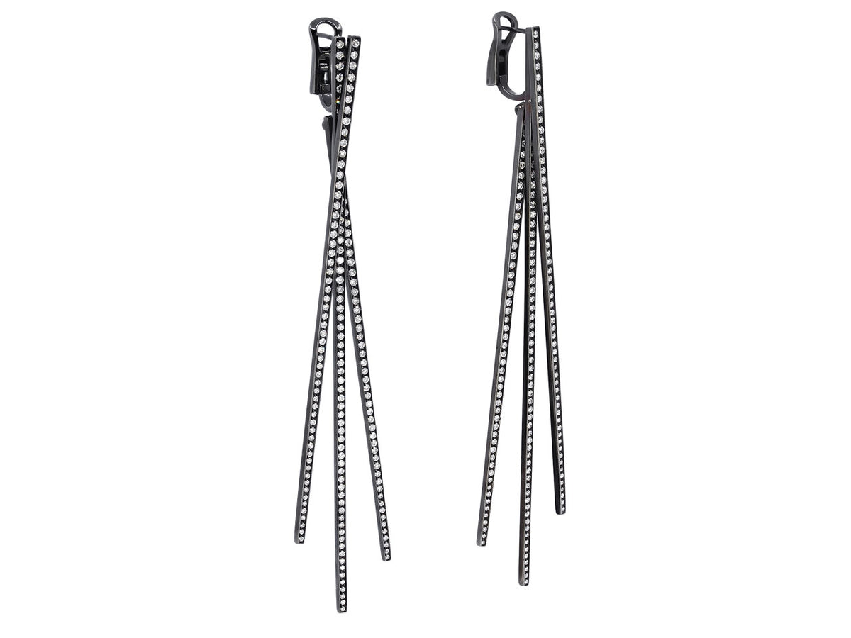 Blackened gold diamond earrings with three slim spokes