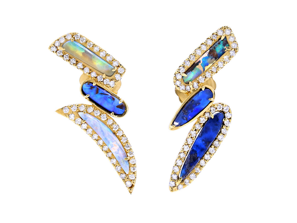Opal and diamond drop earrings in 18k gold