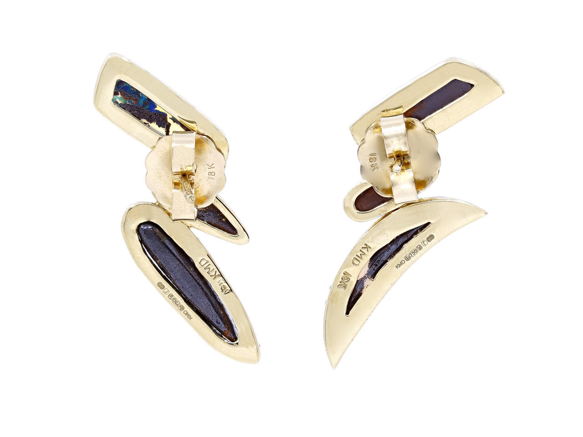 Back view of 18K gold opal and diamond earrings