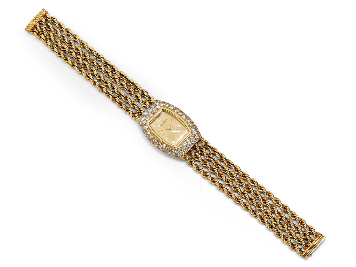 Boucheron diamond watch with gold rope chain bracelet