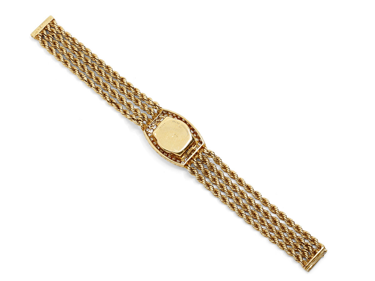 Boucheron gold watch with diamond bezel and rope bracelet