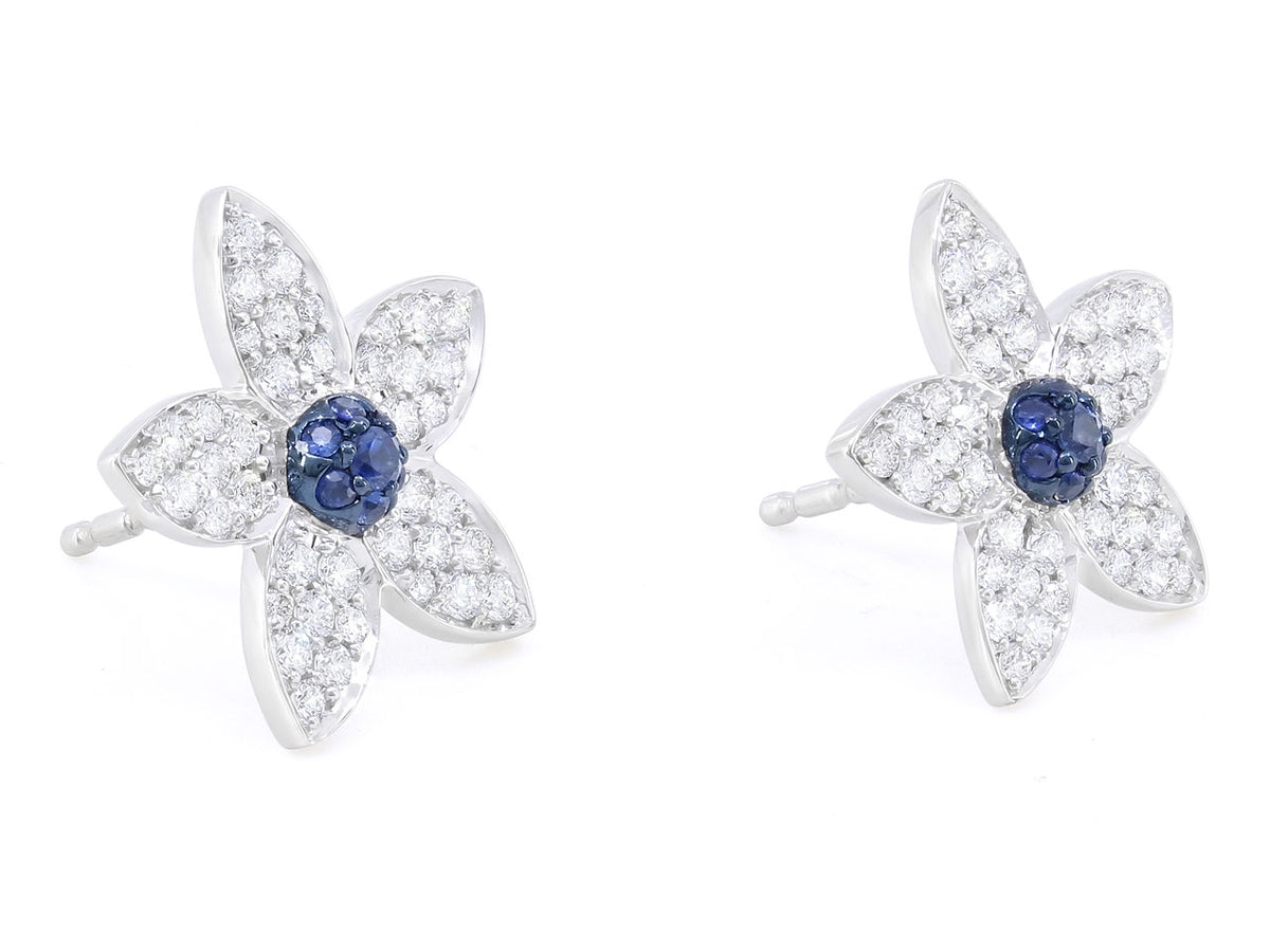 Flower earrings with sapphire centers and diamond petals