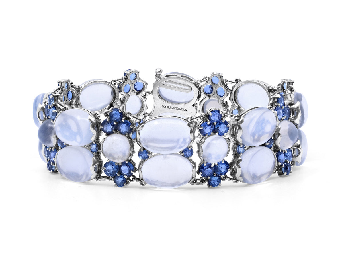 Platinum bracelet with cabochon moonstones and blue sapphires