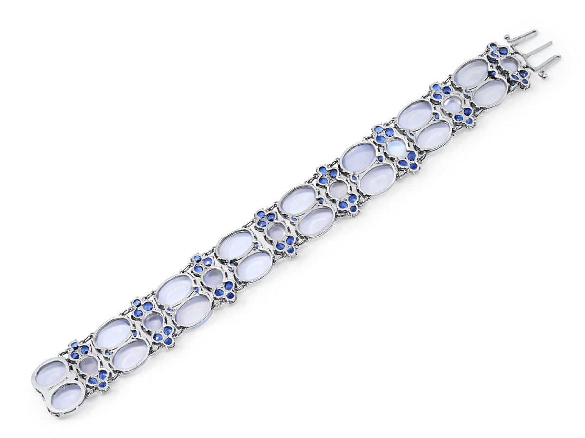 Platinum bracelet with moonstones and blue sapphires