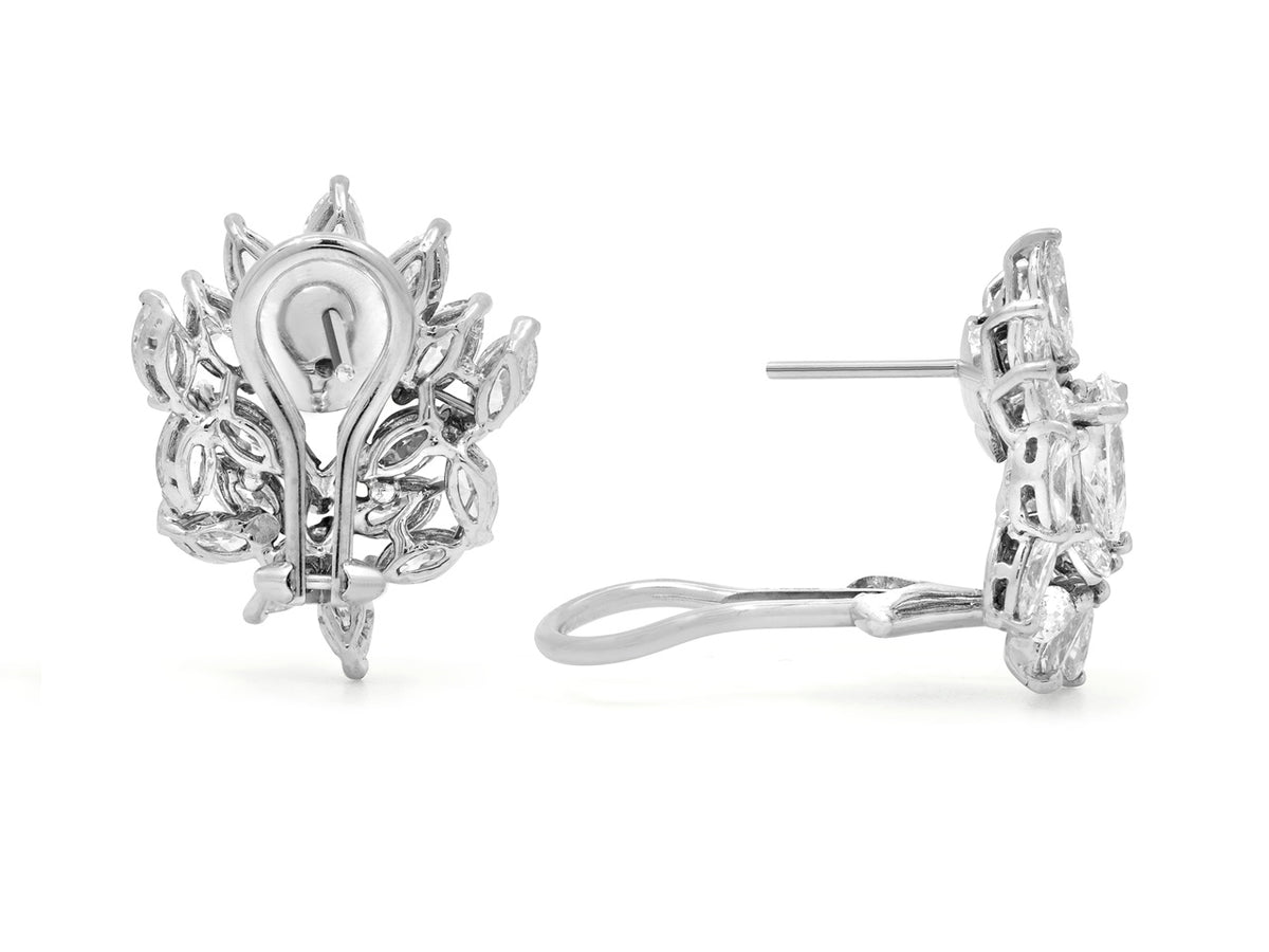 Platinum diamond cluster earrings with omega backs