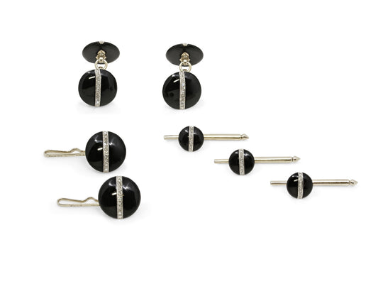 Black Starr & Frost Art Deco Onyx and Diamond Dress Set in Platinum