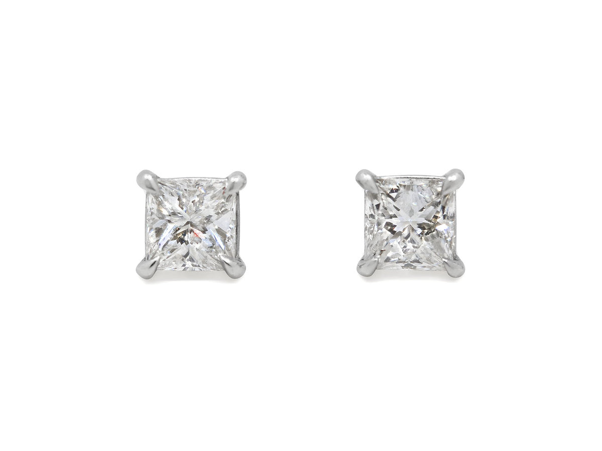 Princess-cut diamond stud earrings in platinum
