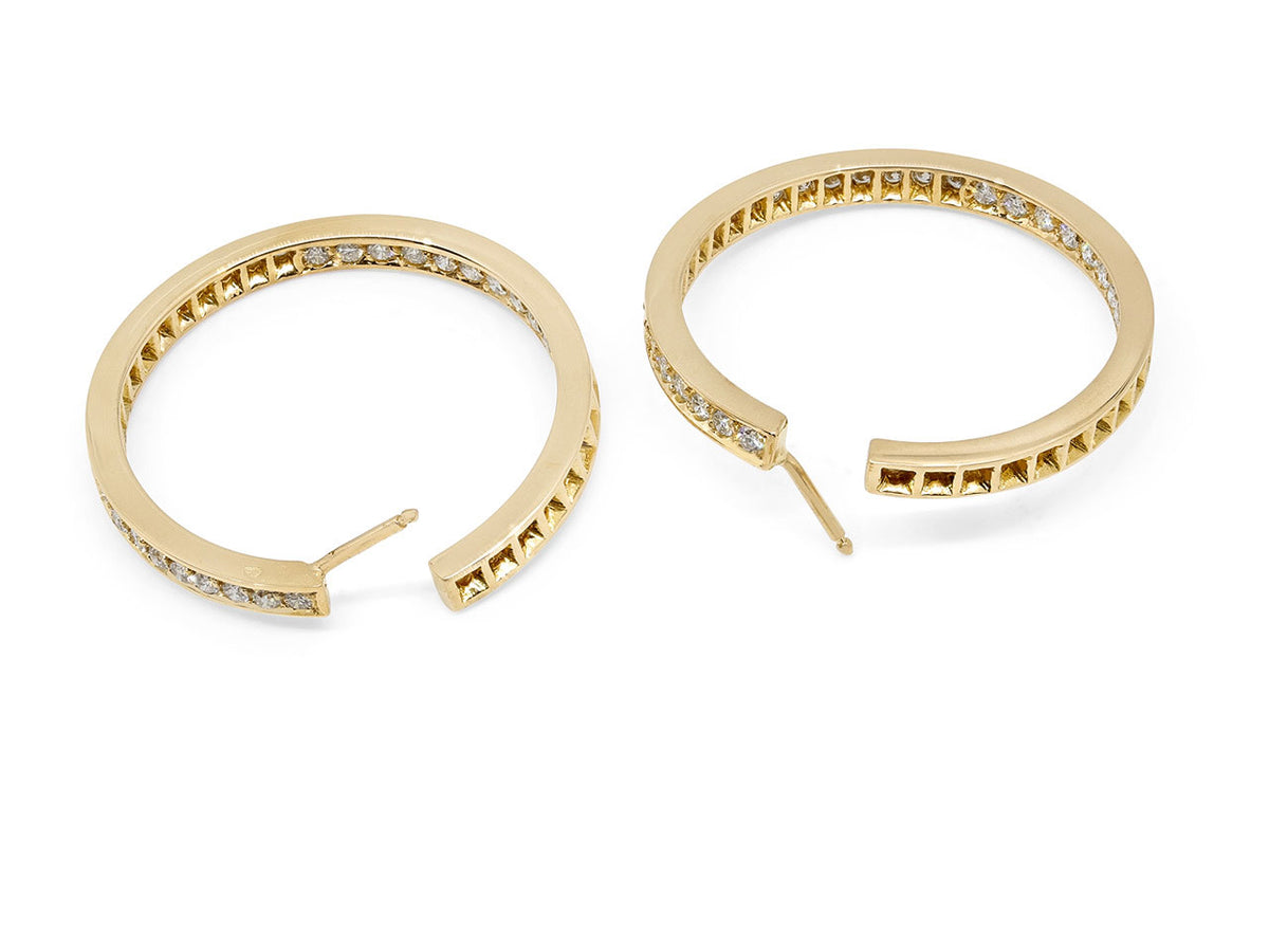 Pair of 18K gold diamond hoop earrings
