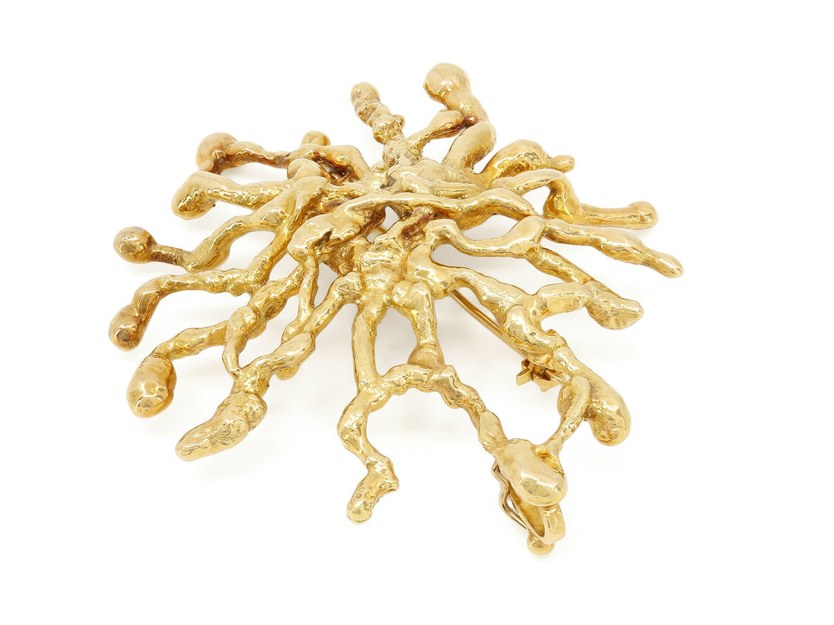 Asymmetrical textured 18K gold brooch pendant