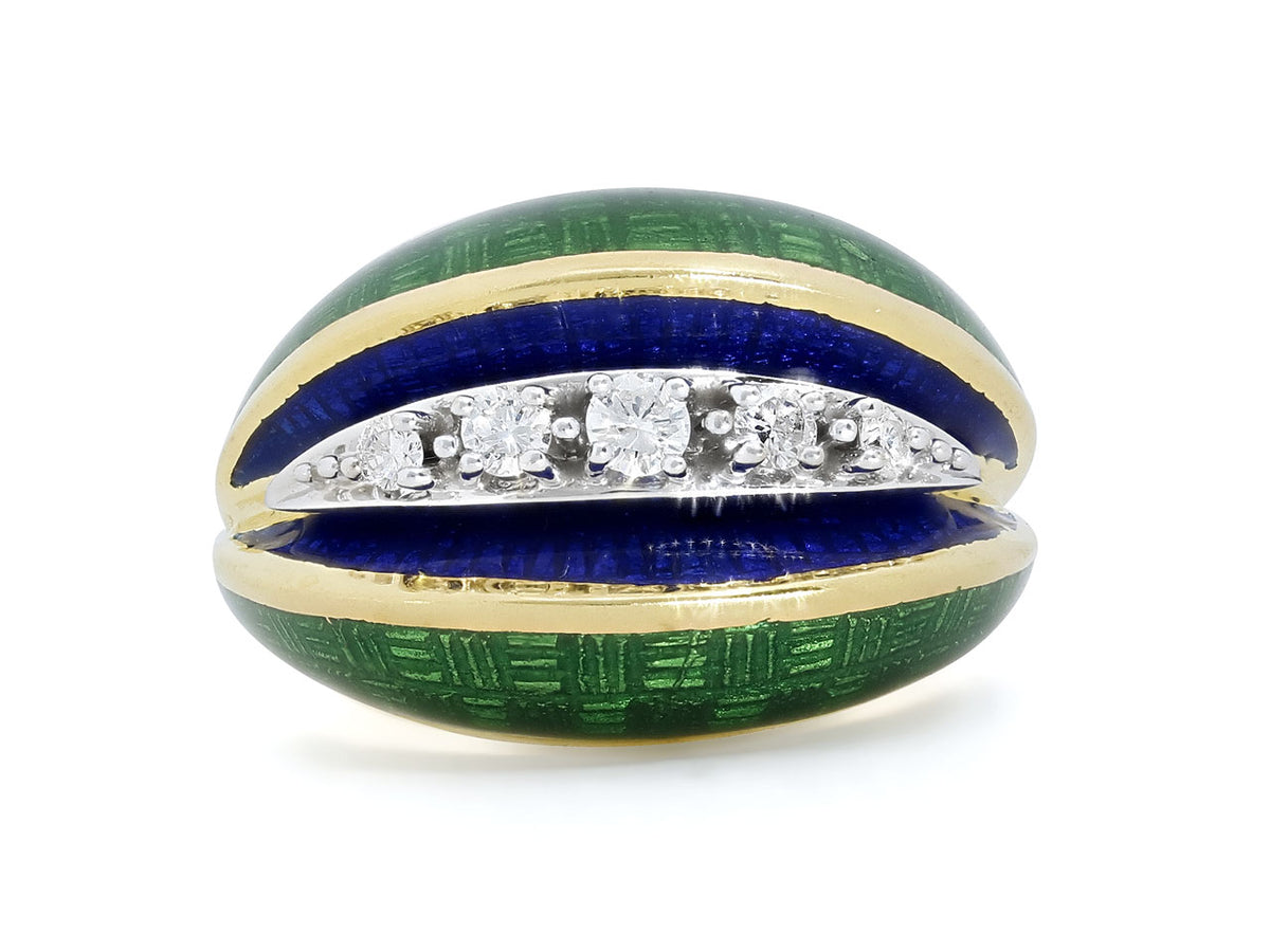 Diamond and Enamel Ring in 18K Gold