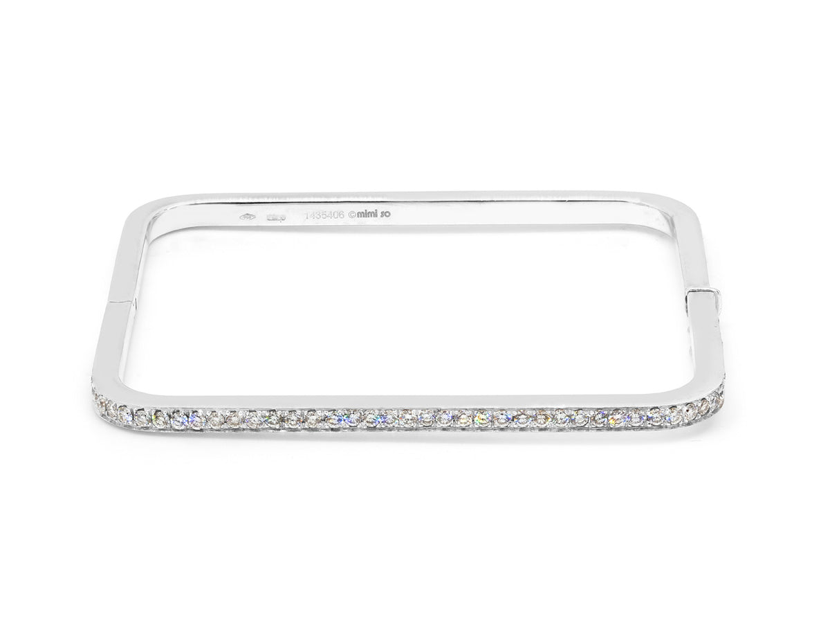 Square 18K white gold bangle with diamond row