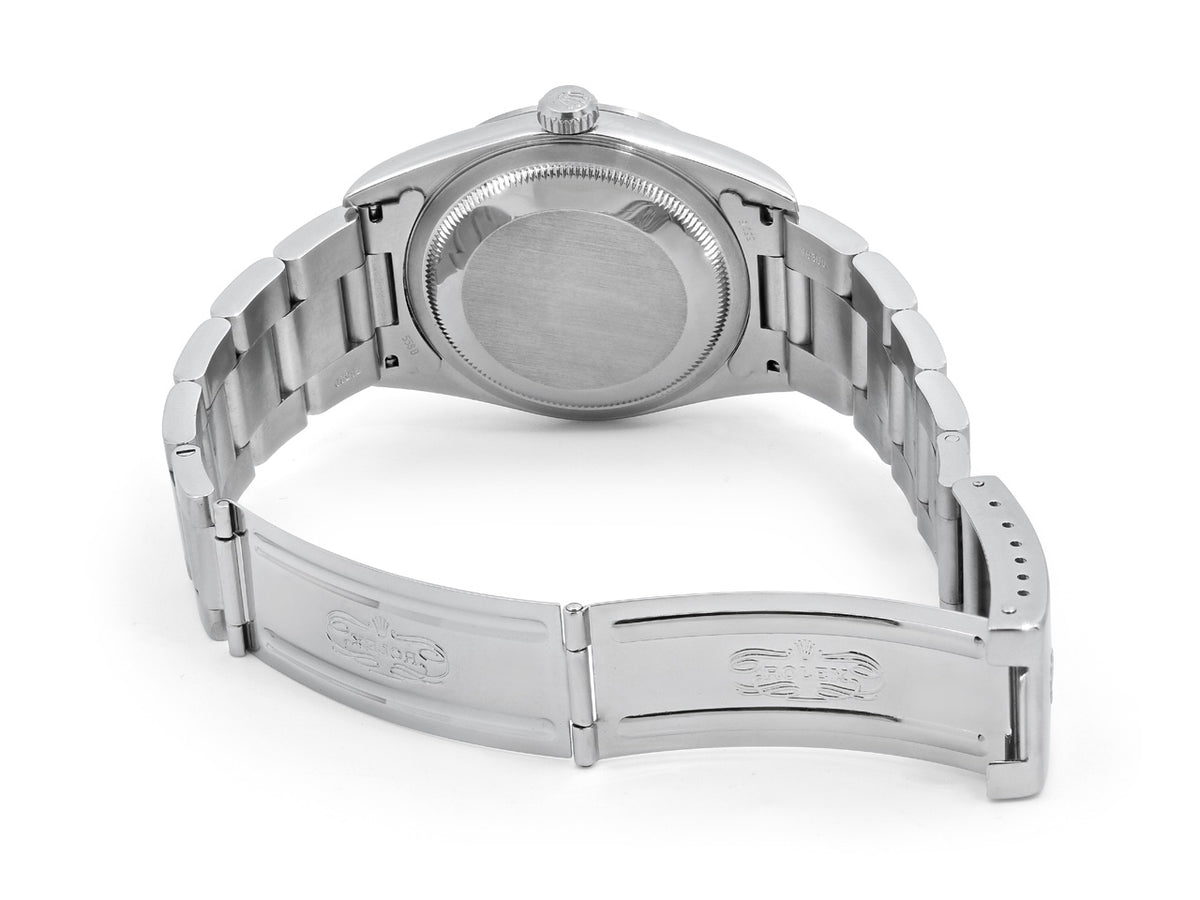 Stainless steel watch case back with open bracelet clasp