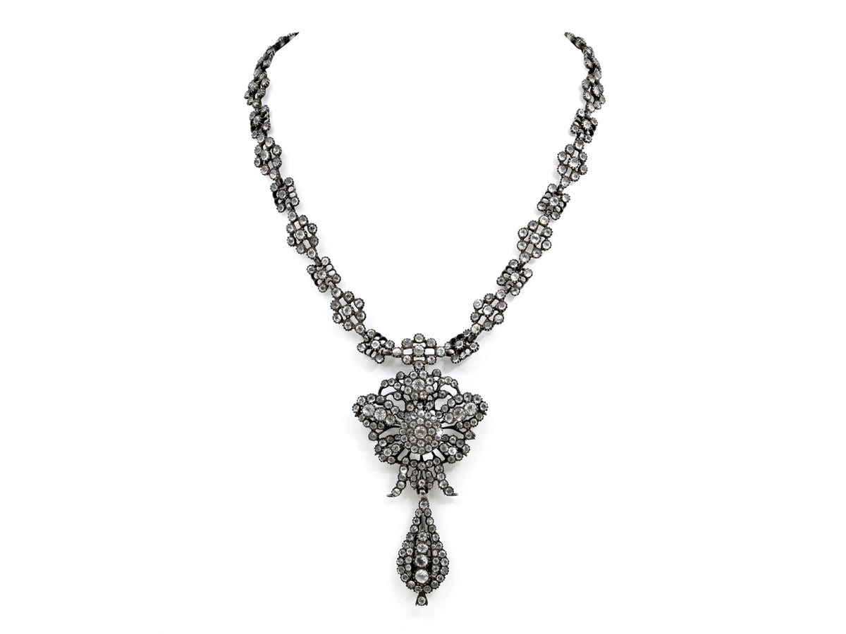 Antique silver necklace with black paste stone pendant