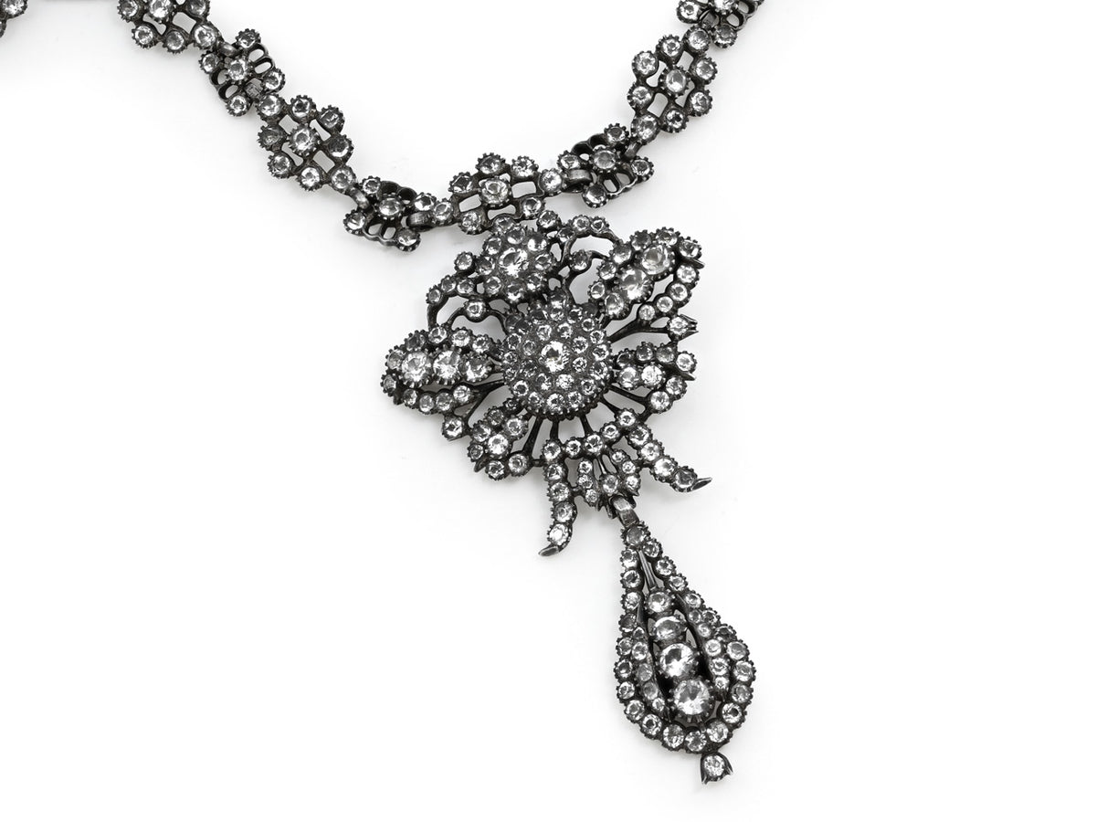 Antique silver paste stone necklace with ornate drop pendant