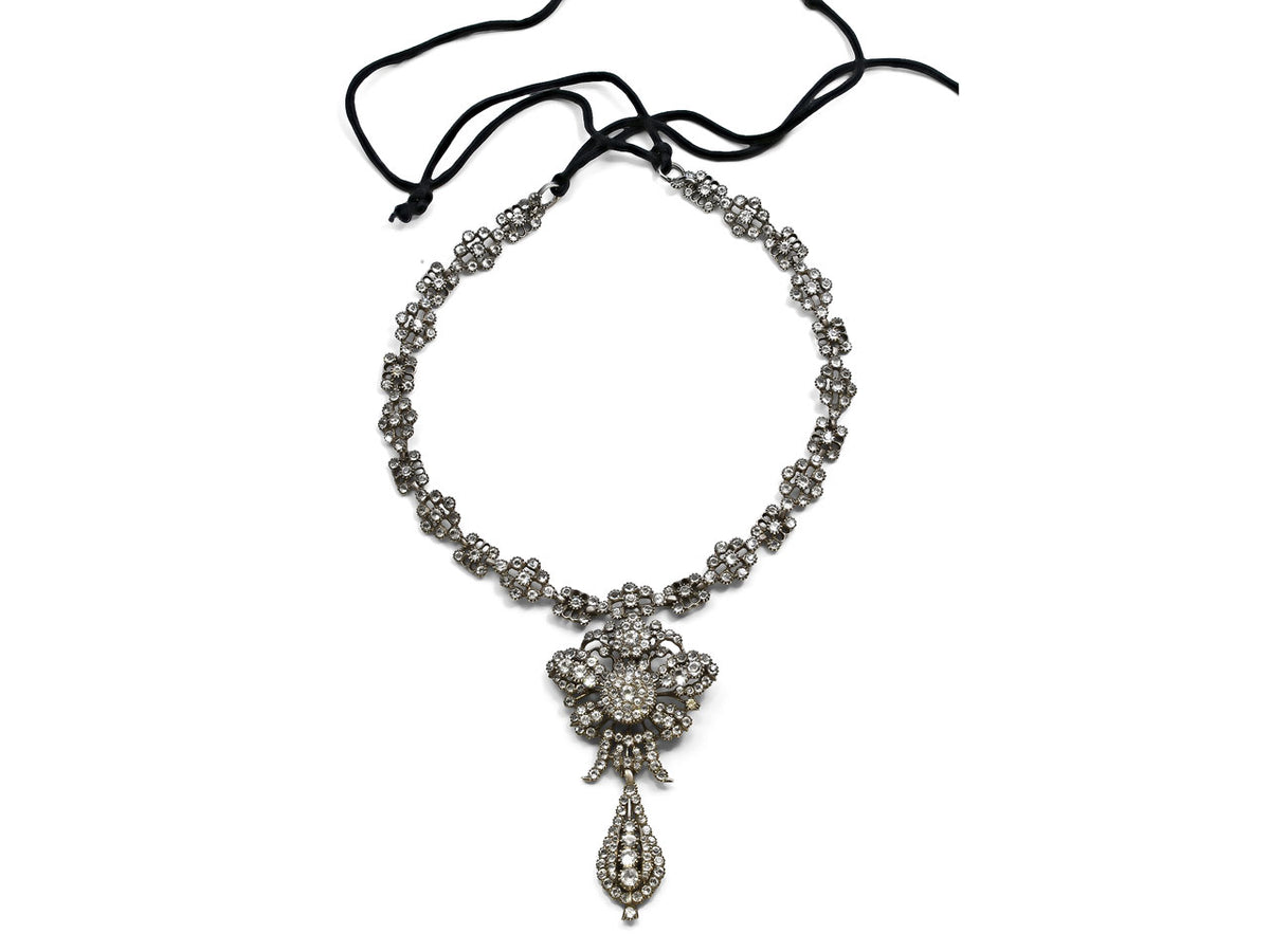 Antique silver necklace with paste stone pendant