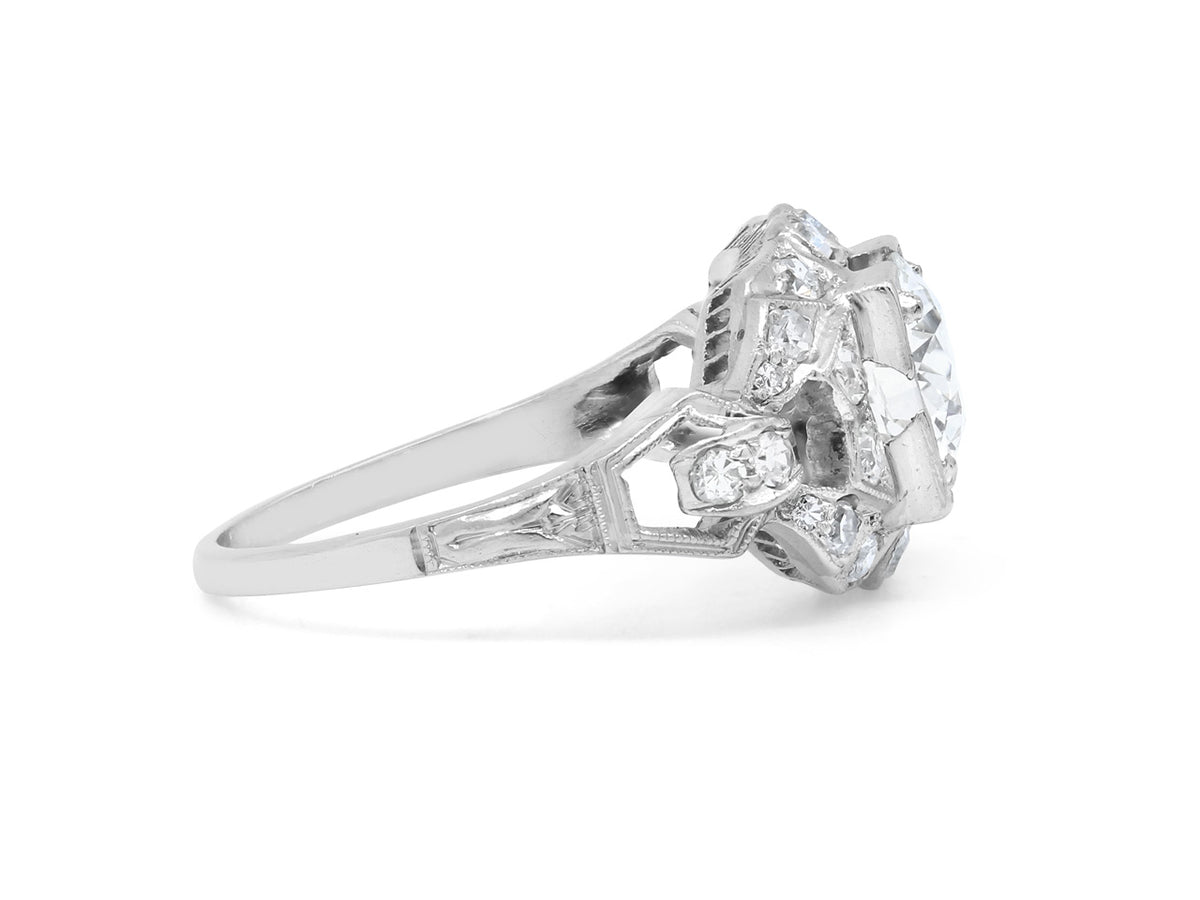 Side view of an Art Deco platinum diamond ring