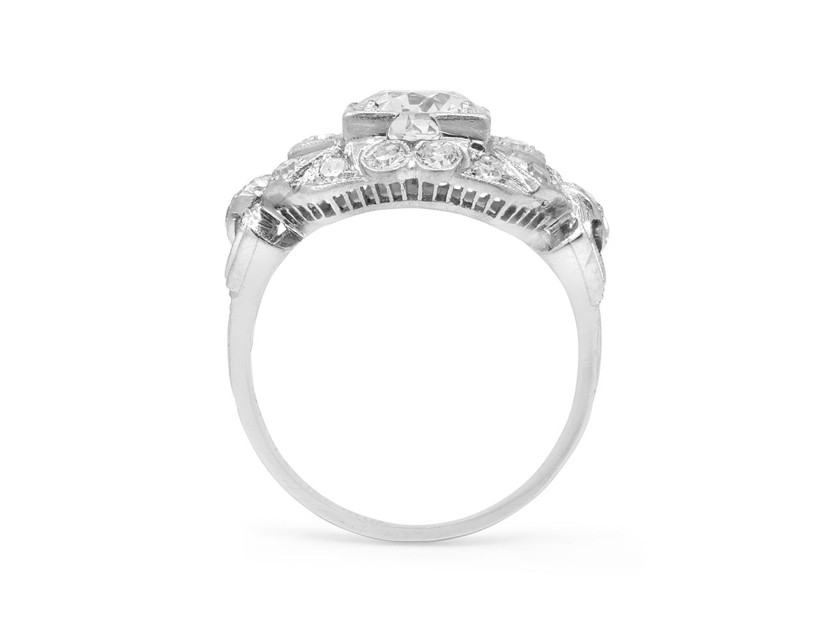 Side view of a platinum Art Deco diamond ring