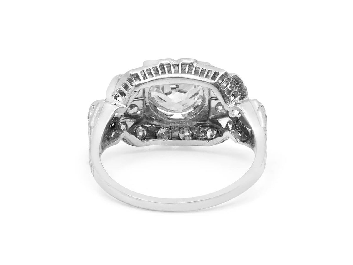 Rear view of platinum diamond ring showing open setting