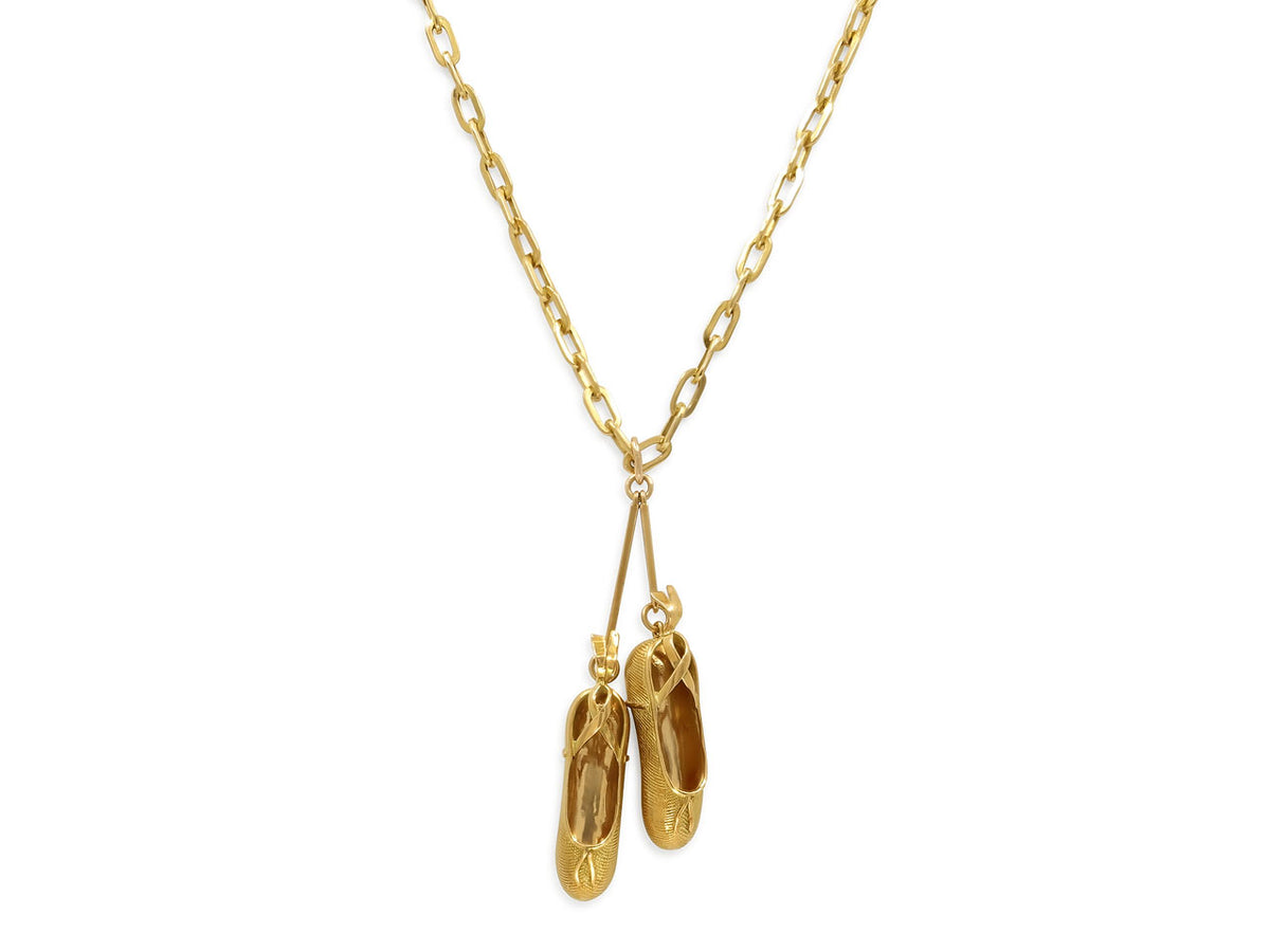 18K gold necklace with ballet slipper pendants