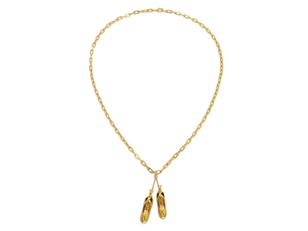 18K gold necklace with two ballet slipper pendants