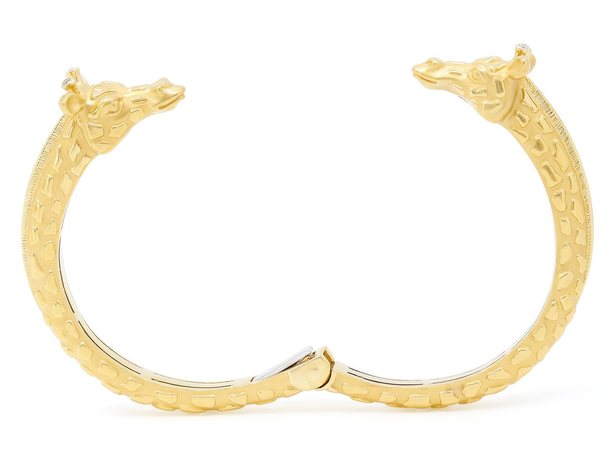 18K gold giraffe bangle with diamond accented horns