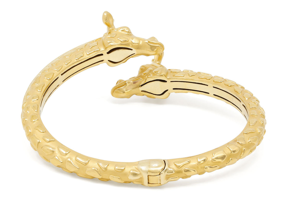 18K gold giraffe bangle with two sculpted heads