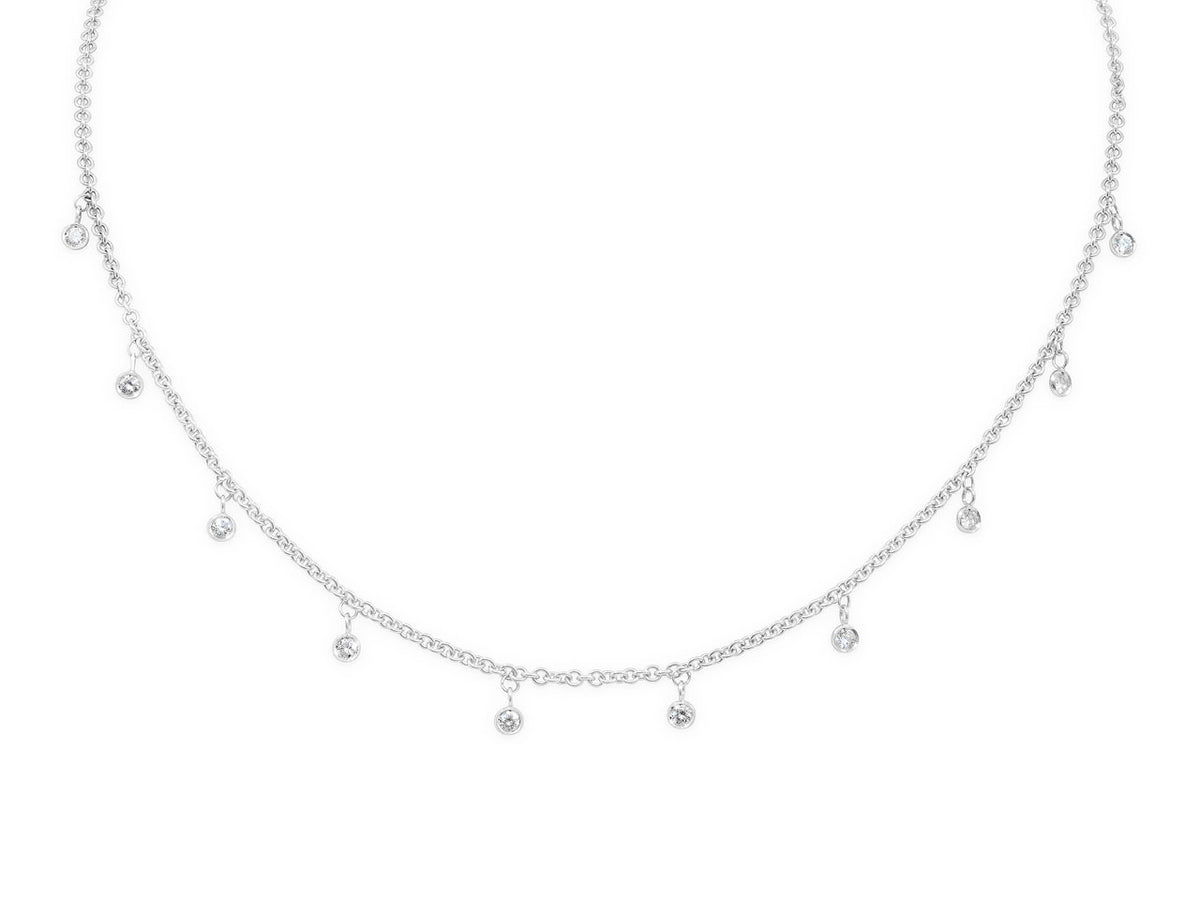 18K white gold necklace with ten bezel set diamonds