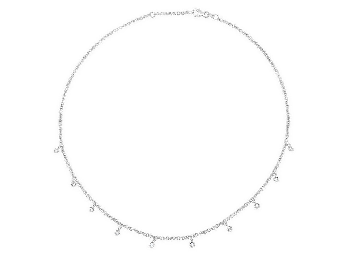 18K white gold necklace with ten bezel set diamonds