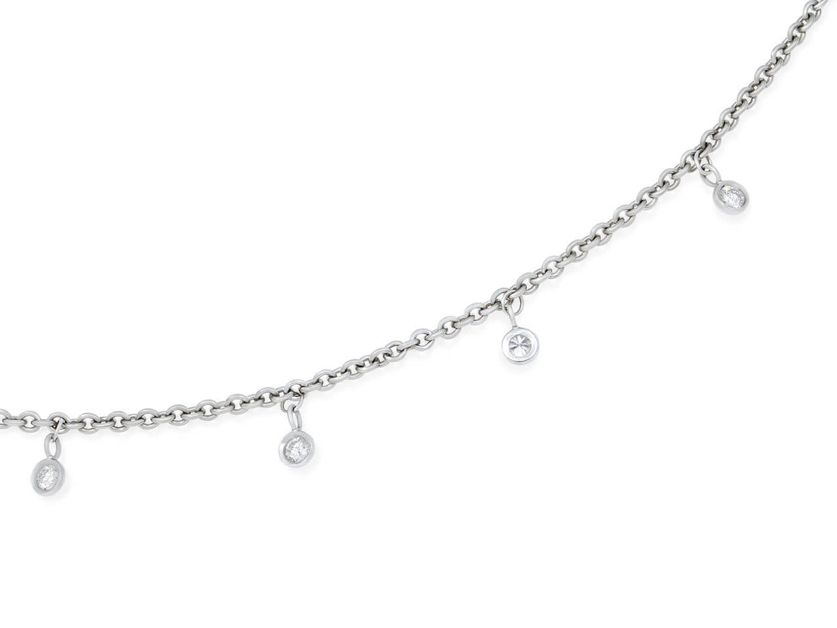 18K white gold rolo chain with bezel set diamonds