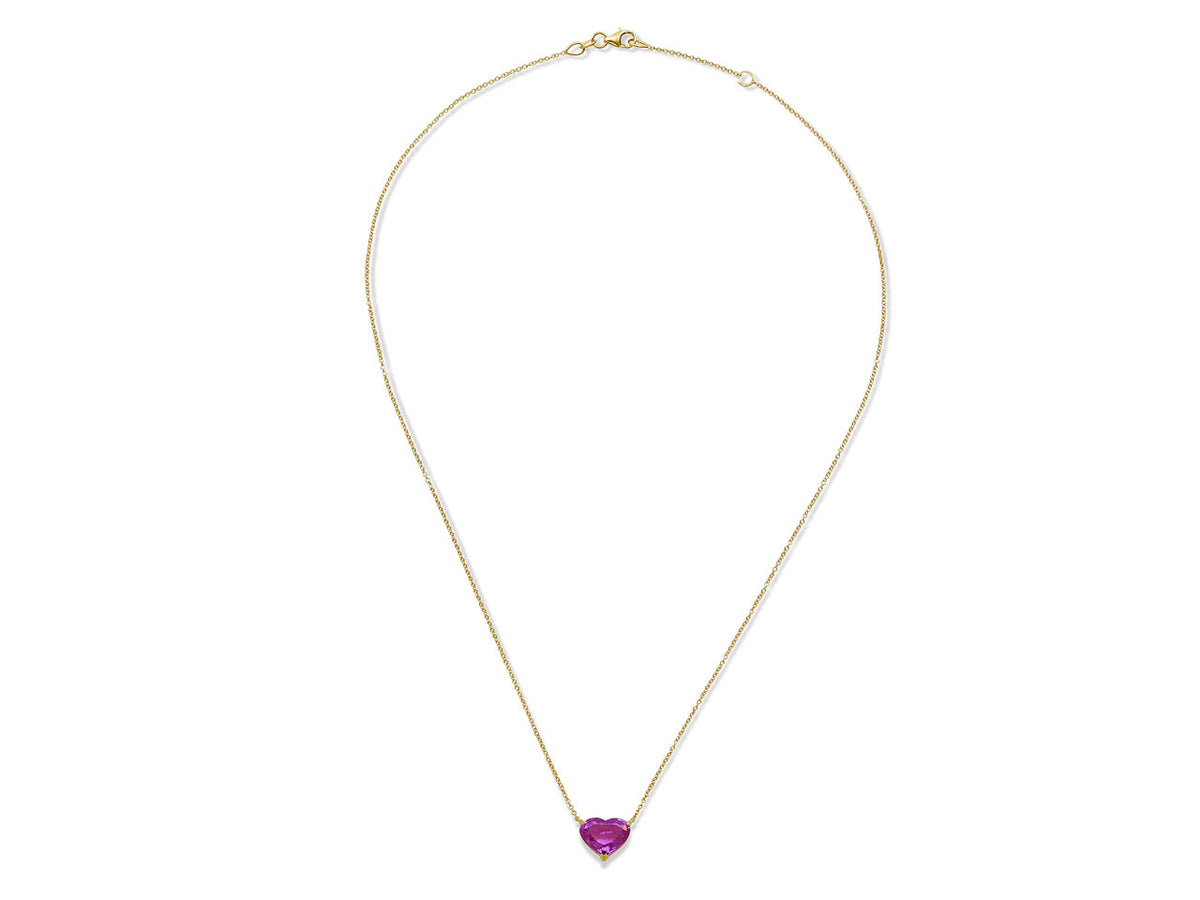 18K gold chain with heart shape pink sapphire pendant