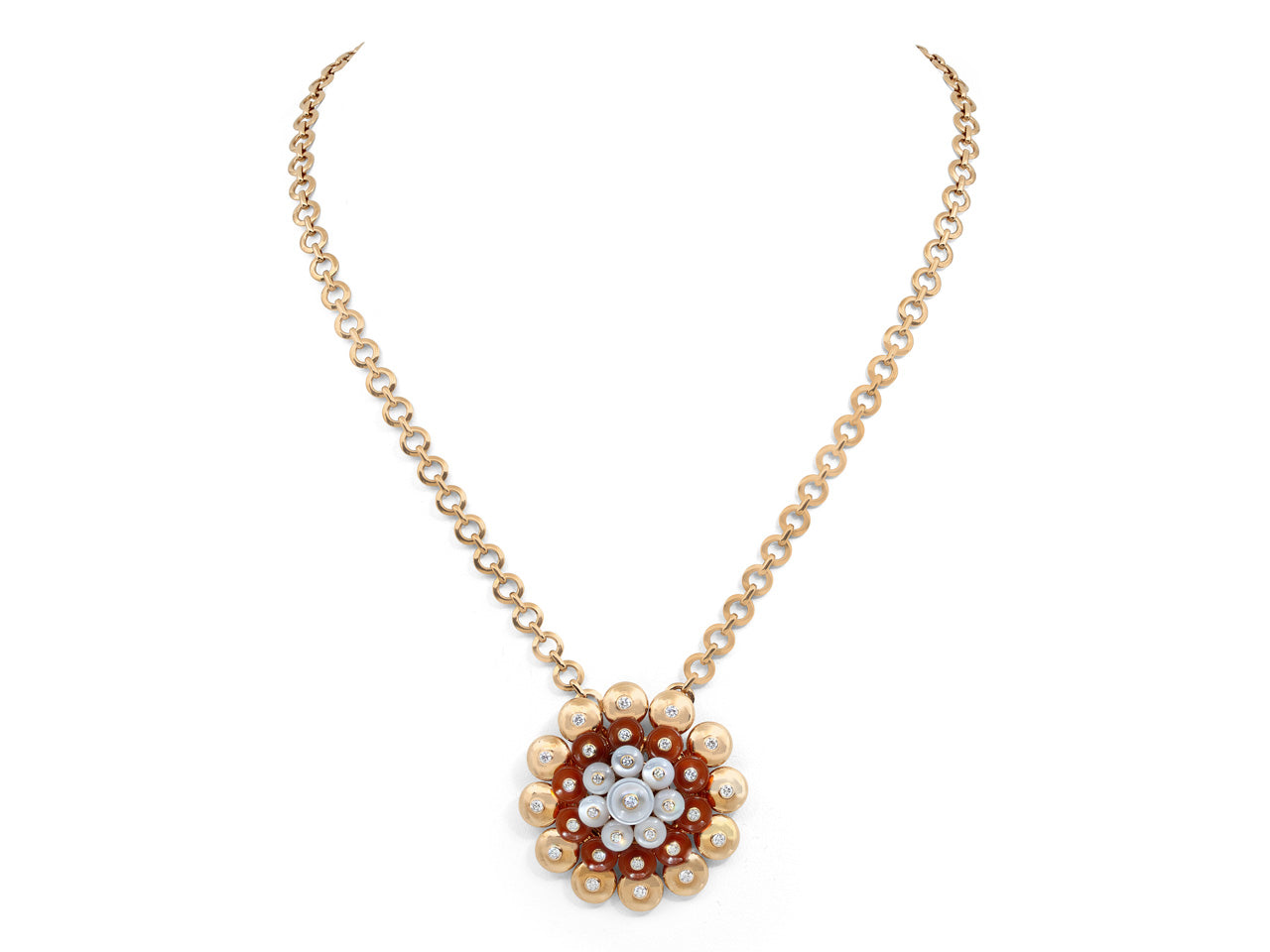 Van Cleef & Arpels 'Bouton d'or' Carnelian, Mother-of-Pearl and Diamond Pendant in 18K Rose Gold