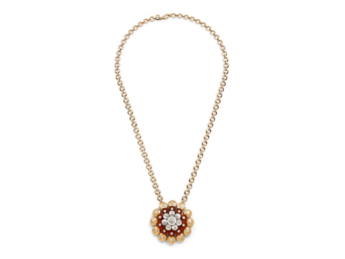 Rose gold necklace with carnelian mother of pearl and diamonds
