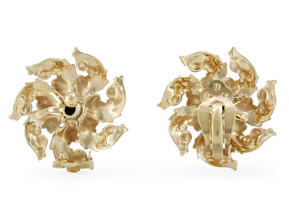 Pair of 14K gold floral swirl clip earrings