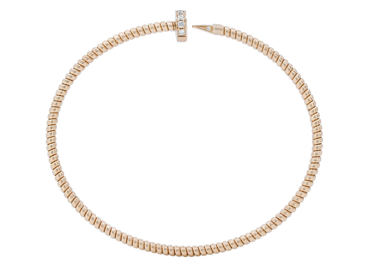Skinny 18K rose gold tubogas nail bracelet with diamond closure