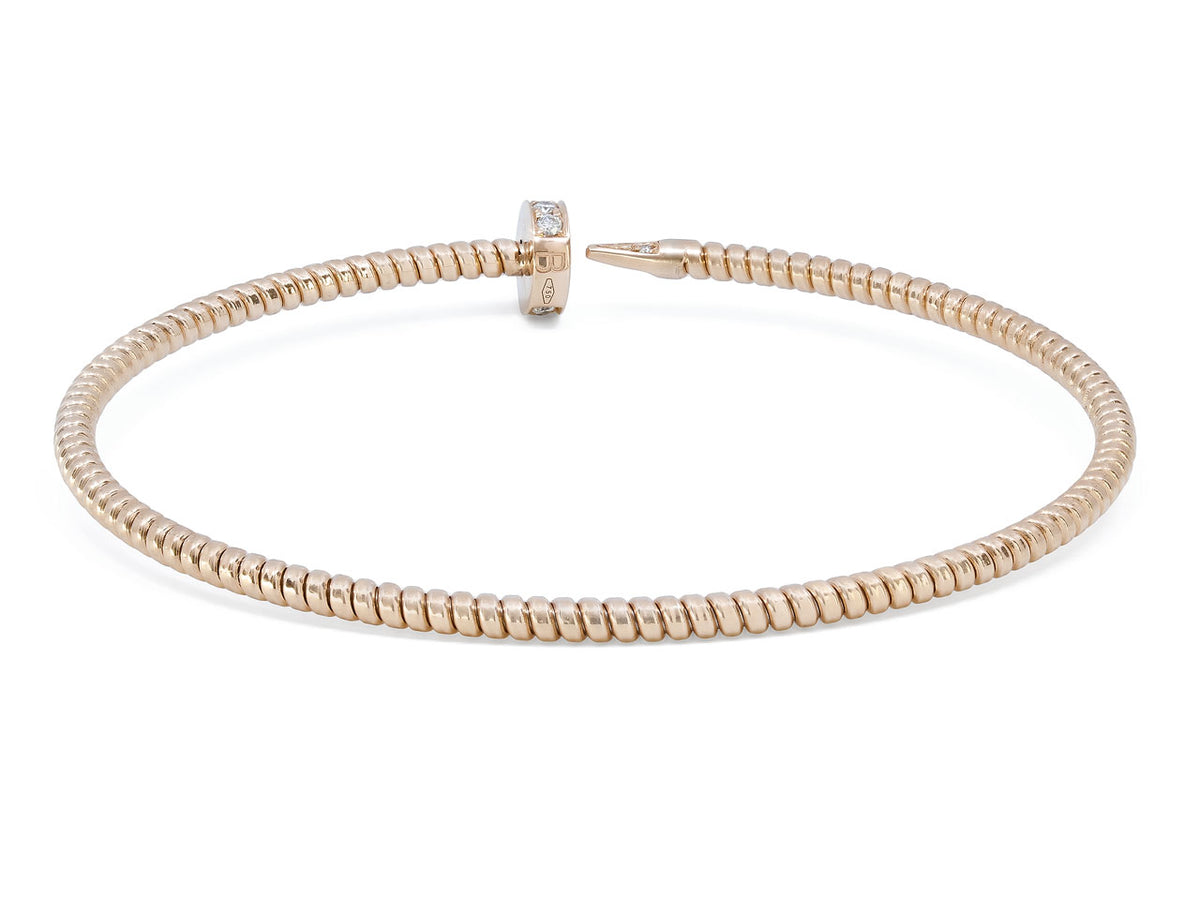 Thin 18K rose gold tubogas nail bracelet with diamonds