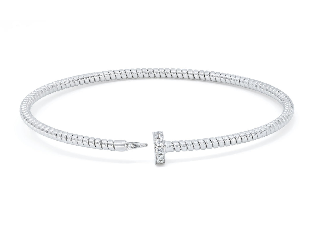 Thin 18K white gold tubogas nail bracelet with diamonds