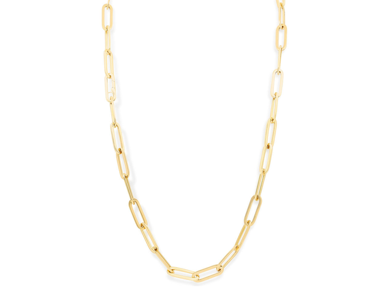 Italian 'Paperclip' Elongated Link Necklace in 18K Gold, 33 Inches, by Beladora