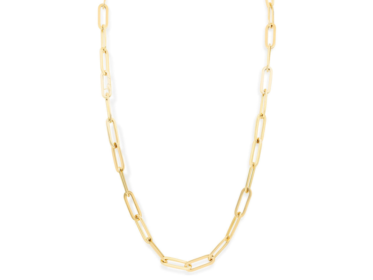 Polished 18K gold elongated link necklace