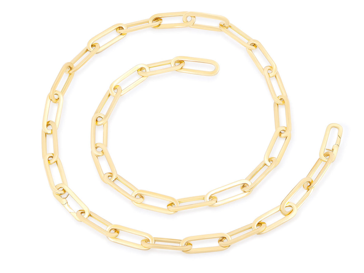 18K gold elongated link necklace with hinged clasp