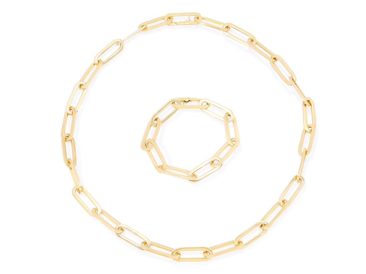 18K gold paperclip link necklace and bracelet