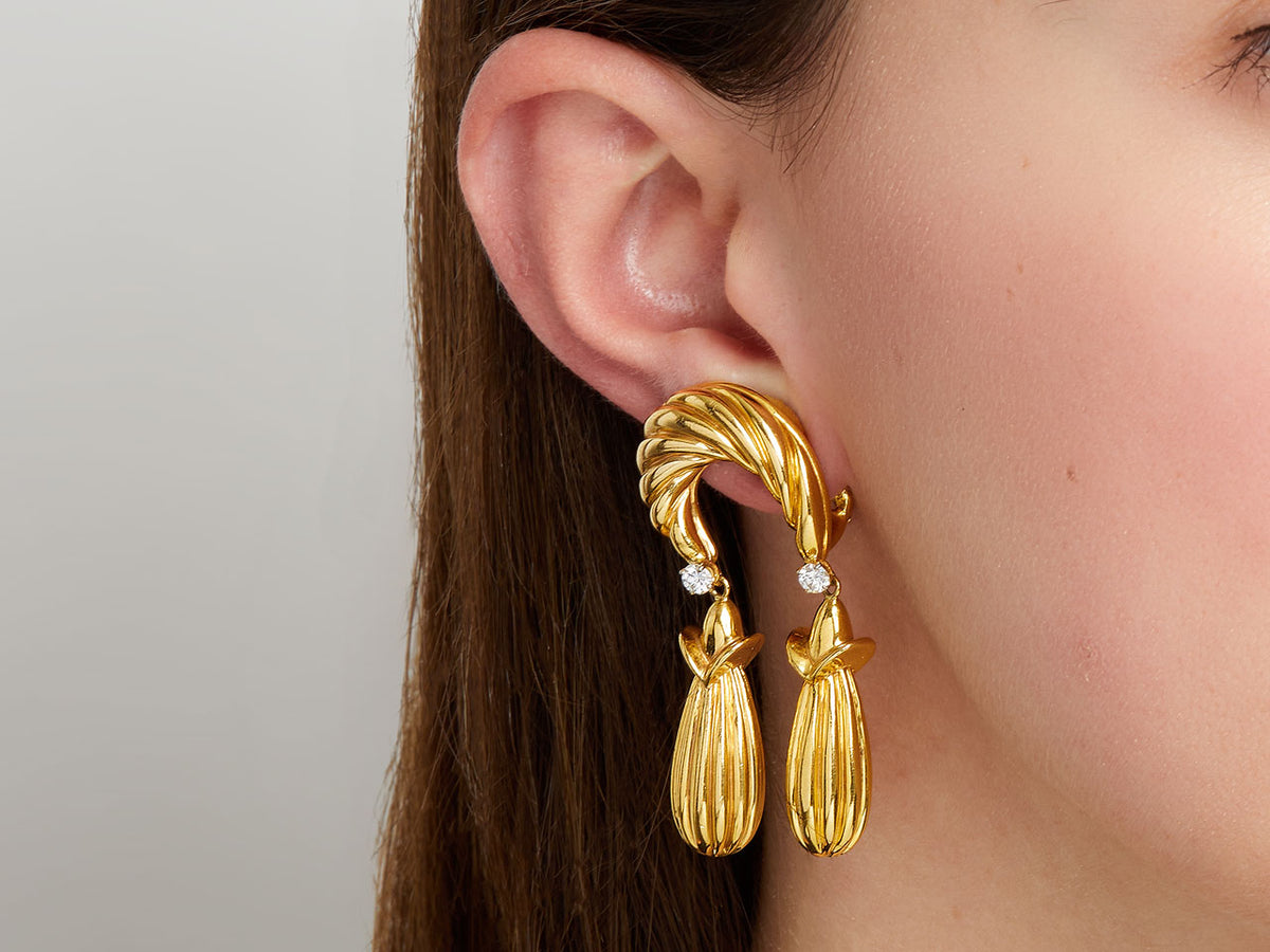 18K gold double drop earrings with diamonds