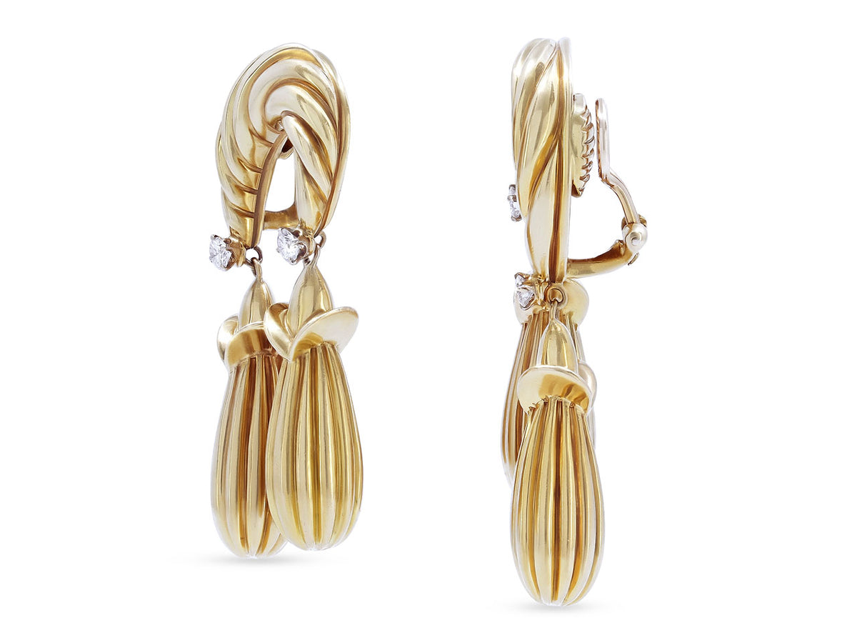 18K gold double drop earrings with diamonds