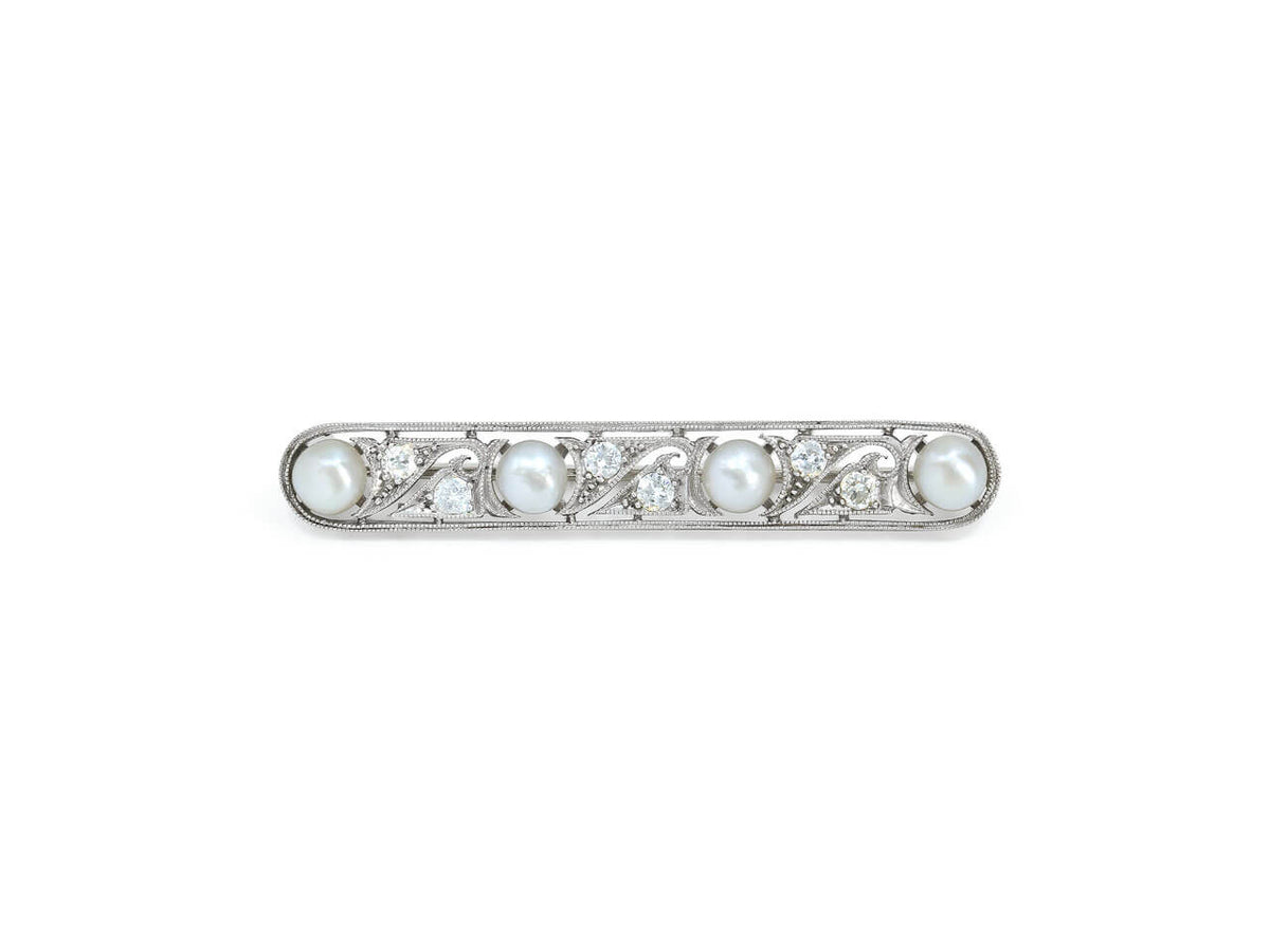 Edwardian platinum bar brooch with pearls and diamonds